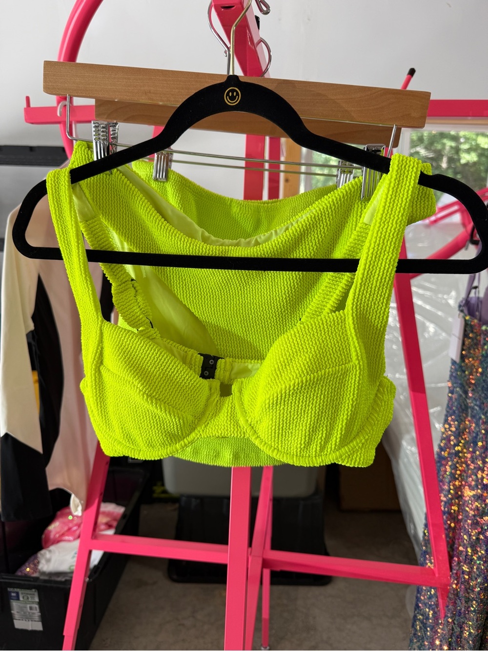 Neon Lime Textured Underwire Bikini Top - Women Swim Bikinis